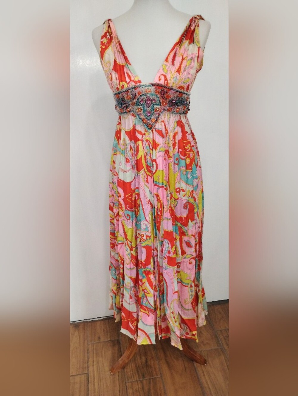 UPCYCLED VINTAGE BEADED PSYCHEDELIC DRESS - Picture 5 of 14